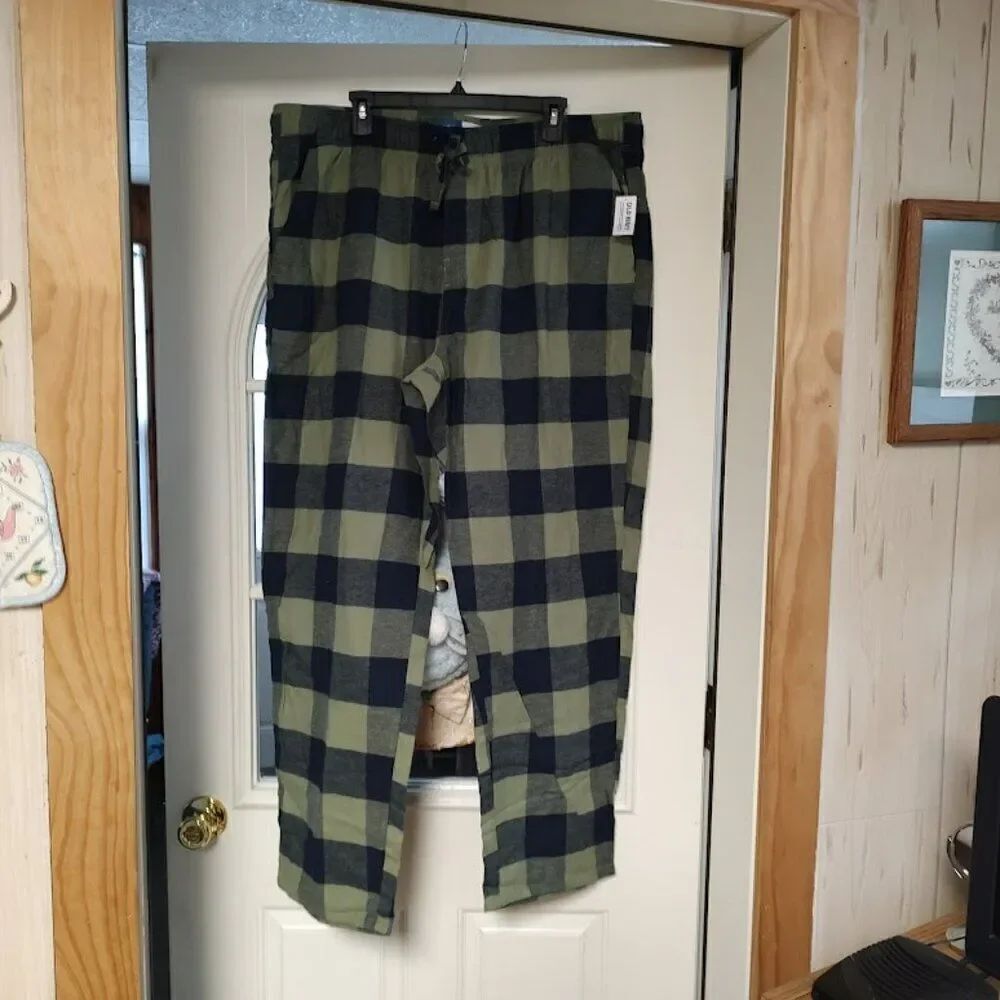 New Old Navy Green Blue Plaid Flannel Lounge Pants Size Men's XXL